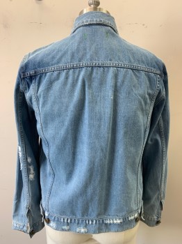 Mens, Jean Jacket, J BRAND, Blue, Cotton, Solid, M, Button Front, 4 Pockets, Factory Distressing