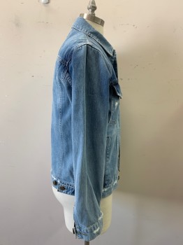 Mens, Jean Jacket, J BRAND, Blue, Cotton, Solid, M, Button Front, 4 Pockets, Factory Distressing