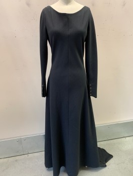 N/L MTO, Black, Polyester, Solid, Made To Order, Long Sleeves, Lace Up in Back with Grommets From Waist to Neck, Floor Length,  Grommets for Laces at Wrist