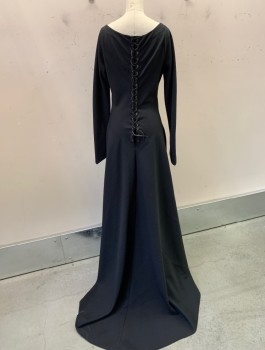 Womens, Historical Fiction Dress, N/L MTO, Black, Polyester, Solid, W:27, B:32, Made To Order, Long Sleeves, Lace Up in Back with Grommets From Waist to Neck, Floor Length,  Grommets for Laces at Wrist