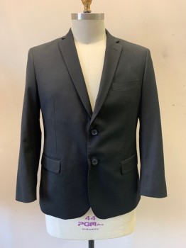 GIORGIO FIORELLI, Black, Polyester, Viscose, Solid, Notched Lapel, Single Breasted, Button Front, 2 Buttons, 3 Pockets