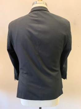 GIORGIO FIORELLI, Black, Polyester, Viscose, Solid, Notched Lapel, Single Breasted, Button Front, 2 Buttons, 3 Pockets