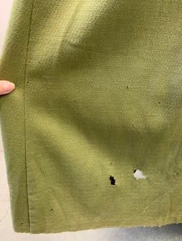N/L MTO, Avocado Green, Wool, Solid, 1" Wide Waistband, Gathers at Waist, Ankle/Floor Length, Has Some Stains, Holes Throughout, Working Class Peasant, Made To Order Reproduction