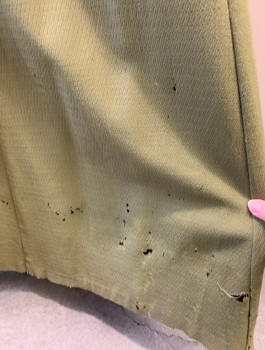 N/L MTO, Avocado Green, Wool, Solid, 1" Wide Waistband, Gathers at Waist, Ankle/Floor Length, Has Some Stains, Holes Throughout, Working Class Peasant, Made To Order Reproduction