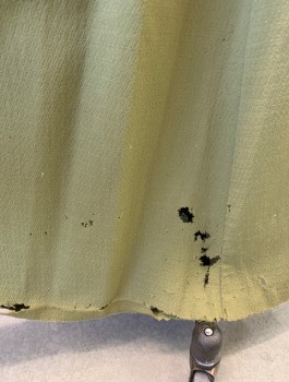Womens, Historical Fiction Skirt, N/L MTO, Avocado Green, Wool, Solid, W:27, 1" Wide Waistband, Gathers at Waist, Ankle/Floor Length, Has Some Stains, Holes Throughout, Working Class Peasant, Made To Order Reproduction