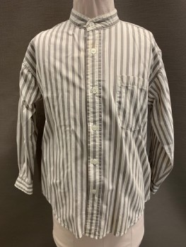 Childrens, Shirt, GAP, White, Taupe, Red, Cotton, Stripes - Vertical , Stripes - Pin, M, 7-8, Collar Band, B.F., L/S, 1 Pckt, Yellow Stain Over 2nd Button