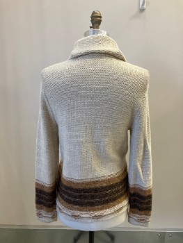 J.CREW, Oatmeal Brown, Brown, Sienna Brown, Cotton, Solid, Stripes - Horizontal , Shawl Lapel, 5 Btns, 2 Pckts, Band Stripe Across Body And Sleeves And Front Of Lapel