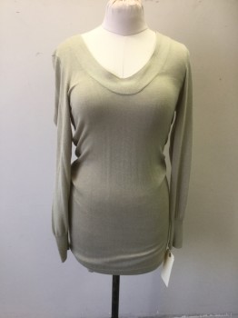 TALULE BABETON, Beige, Tencel, Cotton, Solid, Large Scoop Neck, Extra Long Length, Ribbed Sleeve Caps and Waistband