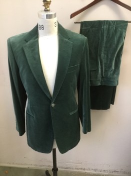 J.H. CUTLER, Jade Green, Cotton, Made To Order, Single Breasted, 1 Button, Notched Lapel, 3 Buttons,  Velveteen