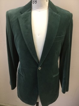 J.H. CUTLER, Jade Green, Cotton, Made To Order, Single Breasted, 1 Button, Notched Lapel, 3 Buttons,  Velveteen