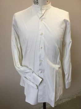 Mens, Shirt 1890s-1910s, MTO, Cream, Cotton, Solid, 33-34, 15.5, Cream, Band Collar,  Button Front, Long Sleeves,
