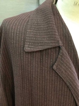 Mens, Jacket 1890s-1910s, MTO, Maroon Red, White, Wool, Stripes - Pin, 44/46, Maroon Lightweight Wool with White Pinstripes, 3 Buttons,  2 Pockets, Collar Attached, Notched Lapel,  (Barcode Under Lapel Lining)