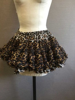 LEG AVENUE, Black, Brown, Tan Brown, Polyester, Animal Print, Cheetah Print Ruffle Skirt, Elastic Waistband