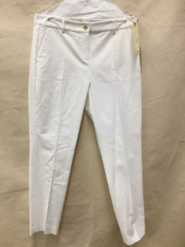 MICHAEL KORS, White, Cotton, Spandex, Solid, Slim Leg, Belt Loops, Flat Front, 4 Pockets