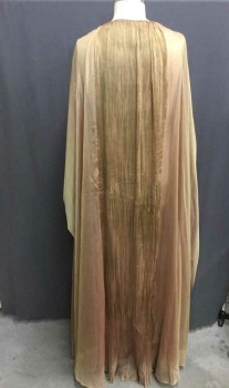 Unisex, Sci-Fi/Fantasy Robe, MTO, Gold, Green, Silk, Solid, N/S, No Closures, Pleated Front and Center Back, Iridescent 2 Color Weave Chiffon, Floor Length Hem,