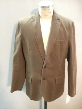 CREMIEUX, Brown, Cotton, Solid, Single Breasted, Notched Lapel, 3 Pockets, 2 Buttons