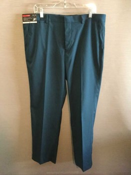 JF, Teal Green, Polyester, Rayon, Solid, Flat Front, Slim, PocketsFC014909