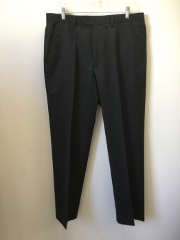 ALFANI, Black, Wool, Solid, Flat Front, 4 Pockets, Belt Loops