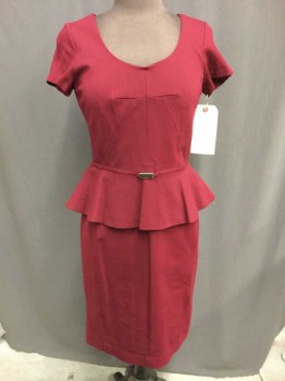 ANN TAYLOR, Wine Red, Rayon, Nylon, Solid, Round Neck,  Cap Sleeve, Flared Peplum, Back Zipper, See Photo Attached,