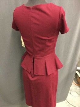 ANN TAYLOR, Wine Red, Rayon, Nylon, Solid, Round Neck,  Cap Sleeve, Flared Peplum, Back Zipper, See Photo Attached,
