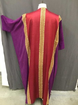 Unisex, Historical Fiction Robe , NL, Purple, Red, Gold, Silk, Metallic/Metal, Solid Red Stripe, Gold Ribbon Stripe,