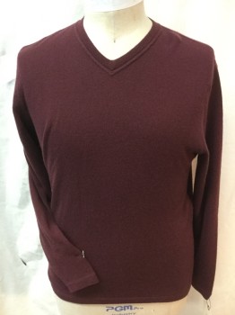 8100, Maroon Red, Solid, Maroon, V-neck, Long Sleeves,