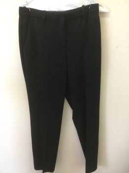 THEORY, Black, Polyester, Spandex, Solid, Straight Leg, Ankle Length, Zip Fly, Slit Pockets