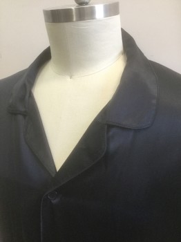 INTIMO, Black, Silk, Solid, Satin, Long Sleeve Button Front, Rounded Notch Collar, 2 Patch Pockets