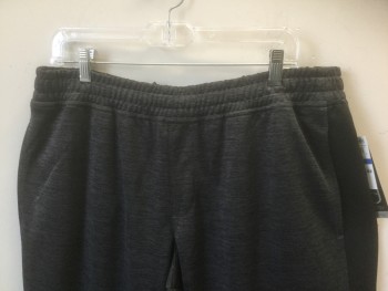 ID IDEOLOGY, Dk Gray, Black, Polyester, Spandex, Heathered, Gray with Black Streaks, Black Panel/Stripe at Sides, Stretch Material, Elastic Waist, 2 Side Pockets