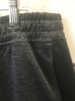 ID IDEOLOGY, Dk Gray, Black, Polyester, Spandex, Heathered, Gray with Black Streaks, Black Panel/Stripe at Sides, Stretch Material, Elastic Waist, 2 Side Pockets