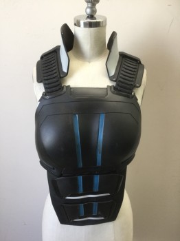 Womens, Sci-Fi/Fantasy Breastplate, MTO, Black, White, Teal Blue, Rubber, Plastic, Color Blocking, Solid, Small, Super Tough, Lots of Velcro for Adjustability, Molded, Shoulder Straps, 2 Sides Straps on Each Side, Removable 6 Pack Stomach Panel and Lower Back Panel