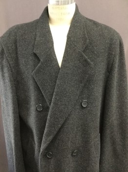 Mens, Coat 1890s-1910s, MTO, Charcoal Gray, Wool, Solid, 46, Double Breasted, Notched Lapel, Slit Pockets,