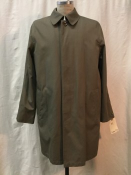 LONDON FOG, Taupe, Cotton, Polyester, Solid, Button Front, Collar Attached, 2 Pockets,