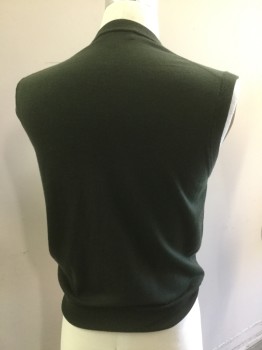 BROOKS BROTHERS, Dk Green, Wool, Solid, V-neck, Pull Over