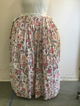 MTO, Cream, Rose Pink, Dusty Blue, Khaki Brown, Cotton, Floral, Pleated, Binding Waistband, Adjustable Side Waist Ties