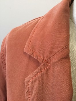 FREE PEOPLE, Rust Orange, Viscose, Solid, Double Breasted, Notched Lapel, 2 Patch Pockets with Flaps at Hips, No Lining, Self Belt Attached at Center Back Waist