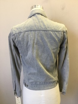TOPMAN, Lt Gray, Cotton, Faded, Acid Wash, Button Front, Collar Attached, 4 Pockets,