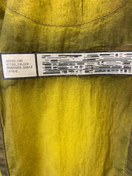 Mens, Jumpsuit, N/L, Yellow, Gray, Silver, Nylon, Mottled, S, Long Sleeves, Zip Front, Aged/Distressed,  Stand Collar, Velcro Tabs, Reflective Tape "DMC" and Trim, Sci Fi Prisoner, Barcode on Back of Suit