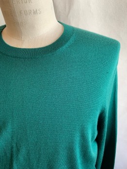 Mens, Pullover Sweater, BANANA REPUBLIC, Dk Green, Wool, Solid, M, Ribbed Knit Crew Neck, Long Sleeves, Ribbed Knit Waistband/Cuff
