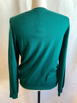 Mens, Pullover Sweater, BANANA REPUBLIC, Dk Green, Wool, Solid, M, Ribbed Knit Crew Neck, Long Sleeves, Ribbed Knit Waistband/Cuff