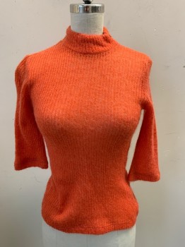 N/L, Pumpkin Spice Orange, Mohair, Solid, Short Sleeves, Mock Turtle Neck, Left Shoulder Invisible Zipper, Rib Knit,