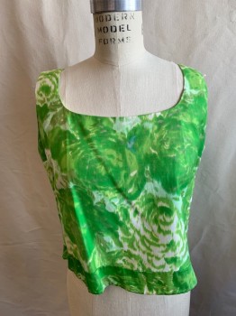 RHODA LEE, Green, Lime Green, Off White, Synthetic, Floral, Swirl , Sleeveless, Cropped, Open Neck, Side Zipper