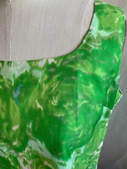RHODA LEE, Green, Lime Green, Off White, Synthetic, Floral, Swirl , Sleeveless, Cropped, Open Neck, Side Zipper