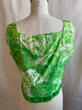 Womens, Top, RHODA LEE, Green, Lime Green, Off White, Synthetic, Floral, Swirl , B34, Sleeveless, Cropped, Open Neck, Side Zipper