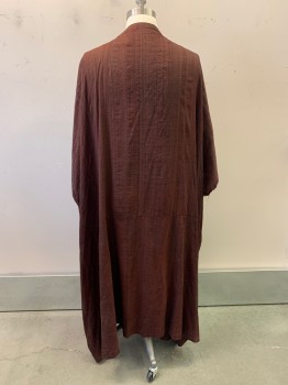 Mens, Historical Fiction Robe, MTO, Chestnut Brown, Black, Cotton, 2 Color Weave, OS, Crinkle, Floor Length Hem, Small Cut Out Horizontal Stripes *Distressed
