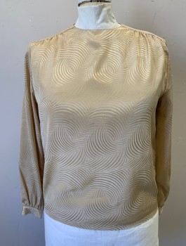 HOOPER, Beige, Polyester, Abstract , Jacquard, Long Sleeves, Round Neck, Padded Shoulders, Gathered at Shoulder Seams, 3 Buttons at Back of Neck,
