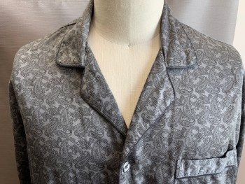 STAFFORD, Gray, Black, Cotton, Polyester, Paisley/Swirls, Long Sleeves, Button Front, Collar Attached, 1 Pocket,