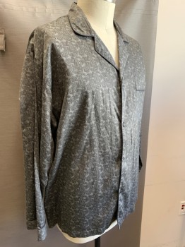 STAFFORD, Gray, Black, Cotton, Polyester, Paisley/Swirls, Long Sleeves, Button Front, Collar Attached, 1 Pocket,