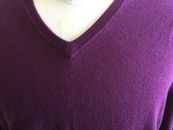 JCREW, Wine Red, Wool, Solid, V-neck, Long Sleeves,