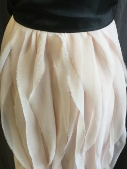 VERA WANG WHITE, Lt Pink, Black, Polyester, Solid, Strapless, Solid Pink Lining, Multi- Vertical Ruffle Front & Back Center, Zip Back, Detached 3.5" Black Satin Tie with Flower Attached, Multiples Available